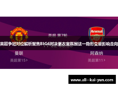 英超争冠对位解析聚焦BIG6对决更衣室氛围这一隐形变量影响走向